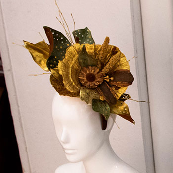 Floral design head piece on mannequin