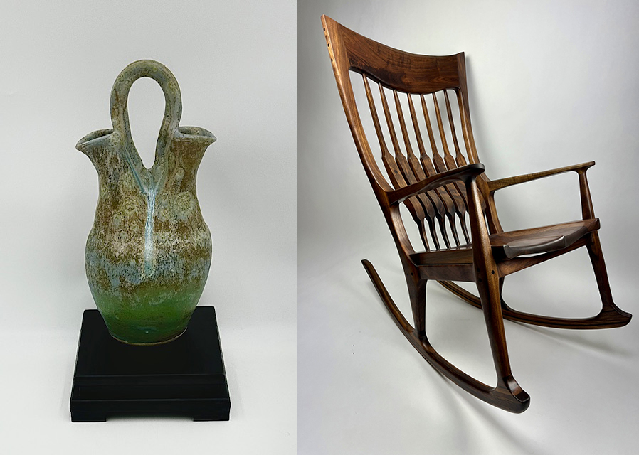 Image: Ceramic Wedding Vase by Margot Sweed and Curved Back Rocking Chair by Nick Martier

