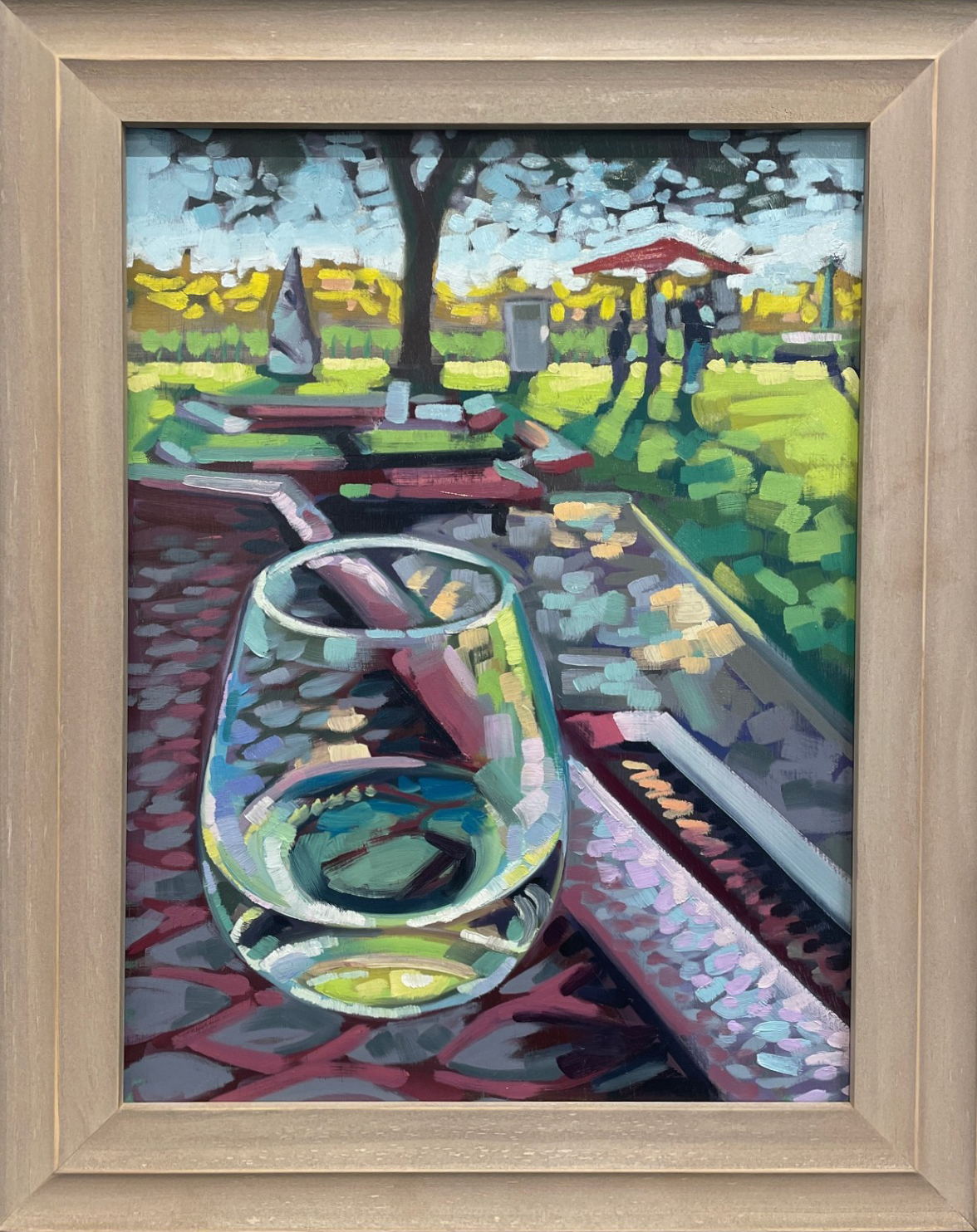 Paula Nelson, “Chardonnay on a Crisp Day”, oil on wood, 2023

